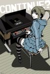  arcade arcade_cabinet flat_color frilled_skirt hands harada_yuuichi joystick legs lips nail_polish oldschool original ponytail seat skirt solo striped striped_legwear striped_thighhighs thigh-highs thighhighs video_game zettai_ryouiki 