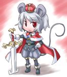  crown grey_hair kugelschreiber mouse_ears mouse_tail nazrin red_eyes short_hair solo sword tail touhou weapon 