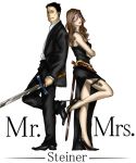  adelbert_steiner beatrix black_hair brown_hair dagger dress eyepatch final_fantasy final_fantasy_ix high_heels long_hair mr_&amp;_mrs_smith parody red_eyes short_hair suit sword 