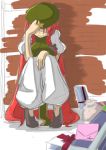  bakuya commentary embarrassed gift hat hong_meiling long_hair red_hair sitting touhou 