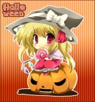  candy chibi fang flandre_scarlet halloween hat lollipop pumpkin red_eyes swirl_lollipop touhou witch_hat yuzuyunagi 