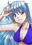  bikini blue_hair blush long_hair smile stewardess swimsuit tagme tenjouin_katsura violet_eyes 