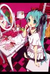  aqua_eyes aqua_hair bad_id blush flower hair_ribbon hatsune_miku lamp long_hair mirror ribbon rose shoes sitting skirt solo stuffed_animal stuffed_toy teddy_bear thigh-highs thighhighs twintails usami_(pixiv1360061) vocaloid world_is_mine_(vocaloid) zettai_ryouiki 