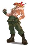 1boy abs alex blonde_hair boots falcoon fingerless_gloves gloves headband male male_focus muscle overalls shirtless simple_background solo street_fighter street_fighter_iii topless
