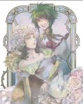   androgynous asellus brown_hair couple dress closed_eyes flower green_hair princess_white_rose red_eyes regulaton saga_frontier short_hair yuri  