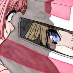  2girls anyoji_hime blonde_hair blue_eyes box cardboard_box commentary_request eye_contact in_box in_container looking_at_another love_live! love_live!_hasu_no_sora_jogakuin_school_idol_club mira-cra_park! multiple_girls osawa_rurino osawa_rurino's_cardboard_box pink_hair shaded_face shinanoya_(satanicad) virtual_youtuber 