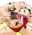  1boy 1other animal atlus beard capcom commentary crossover facial_hair g138 human kuma_(persona_4) megami_tensei mohawk muscle persona persona_4 scar shirtless size_difference street_fighter super_smash_bros. zangief 