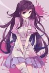  1girl apron bandages blood blush breasts dangan_ronpa long_hair miiko_(somnolent) nurse purple_hair skirt solo super_dangan_ronpa_2 tsumiki_mikan violet_eyes 