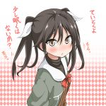  1girl black_hair brown_eyes kantai_collection personification short_hair solo twintails ukami 