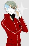 1boy adjusting_glasses blue_hair glasses hashimoto_(hsmt) inumuta_houka kill_la_kill male smile solo track_jacket 