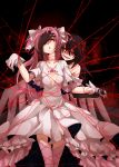  2girls akemi_homura akuma_homura bdsm black_hair bondage bow covering_eyes dress elbow_gloves gloves goddess_madoka hair_bow hair_ribbon kaname_madoka long_hair mahou_shoujo_madoka_magica mahou_shoujo_madoka_magica_movie multiple_girls pink_hair ribbon smile spoilers thighhighs two_side_up violet_eyes wings yamabukiiro 