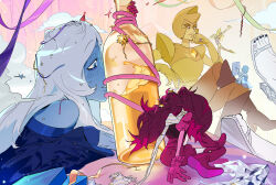  6+girls absurdres ballet_slippers blue_diamond_(steven_universe) blue_pearl_(steven_universe) blush boots bottle colored_skin commentary_request feet gem gem_(steven_universe) giant giantess hat highres homeworld_gem_uniform korean_commentary leotard multiple_girls party party_hat ruki32_32 sandals scarf short_hair sitting smile spinel_(steven_universe) steven_universe steven_universe:_the_movie streamers toes white_diamond_(steven_universe) yellow_diamond_(steven_universe) yellow_pearl_(steven_universe) yellow_skin 