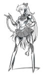  1girl android bishoujo_senshi_sailor_moon bow chain hair_bow high_heels highres long_hair mechanization monochrome no_feet psuede robot_joints sailor_venus skirt solo stiletto_heels tiara 