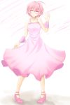  1girl bare_shoulders blush closed_eyes cokua dress facing_viewer high_heels highres original pink_dress pink_hair short_hair simple_background smile solo white_background 