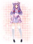  1girl crescent exe_(xe) hat long_hair patchouli_knowledge purple_hair solo thighhighs touhou white_legwear 