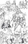  ayla boned_meat chrono_trigger collage crono everyone fighting_stance flea food highres kaeru_(chrono_trigger) lucca_ashtear magus marle meat monochrome nu queen_zeal robert_porter robo schala_zeal sketch tagme 