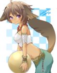  1girl absurdres ahoge animal_ears ball bracelet elbia_hernaiman highres jewelry kjula midriff necklace outbreak_company solo tail violet_eyes wolf_ears wolf_tail 