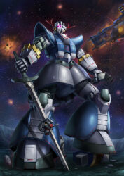  absurdres alternate_universe asteroid battle burning commentary_request damaged defeat destruction earth_federation explosion fleet gundam gundam_msv highres matsumoto_(ma_tsuya) mecha mecha_focus mobile_suit mobile_suit_gundam nebula no_humans one-eyed_mecha perfect_zeong plamo_kyoshiro realistic robot rx-78-2_gundam science_fiction severed_head spacecraft star_(sky) sword v-fin war weapon wreckage zeon zeong 