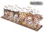  &gt;_&lt; 6+girls :t ahiruaoba ahoge alcohol beer black_hair blonde_hair boned_meat brown_hair chibi closed_eyes cup curry_rice detached_sleeves eating flower food fried_rice gameplay_mechanics glasses gloves hair_ornament hairband hiei_(kantai_collection) japanese_clothes kantai_collection kebab kongou_(kantai_collection) meat multiple_girls musashi_(kantai_collection) mutsu_(kantai_collection) nagato_(kantai_collection) nontraditional_miko noodles personification pizza ponytail ramen salad sandwich simple_background sweatdrop tea teacup wide_sleeves yamato_(kantai_collection) 