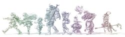  4boys 4girls absurdres animal armor bikini_armor boots capelet dress fake_horns feena_(grandia) floating gadwin_(grandia) goggles goggles_on_head grandia grandia_i guido_(grandia) hat hat_feather helmet highres holding holding_sack horned_helmet horns justin_(grandia) liete_(grandia) long_hair long_sleeves milda_(grandia) multiple_boys multiple_girls pants pantyhose pointing pointing_forward pointy_ears puui_(grandia) rainbow_gradient rapp_(grandia) sack shoes short_hair short_jumpsuit short_sleeves showgirl_skirt simple_background skirt smile staff staff_riding sue_(grandia) sword sword_on_back thigh-highs weapon weapon_on_back white_background zinguuzisaburou 