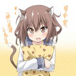  1girl :3 animal_ears brown_eyes brown_hair cat_ears cat_tail ikazuchi_(kantai_collection) kantai_collection personification school_uniform serafuku solo tail ukami 