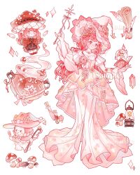  1girl :o absurdres alternate_color animal black_dress bow bowtie braid bright_pupils brooch brown_eyes butterfly_hat_ornament cat cauldron center_frills chibi chinese_commentary choker cloak clothed_animal commentary_request commission cork dress dress_flower dual_persona ear_covers ears_through_headwear floral_print flower flower_brooch frilled_dress frilled_headwear frilled_sleeves frills full_body gem glimmering_forest_(infinity_nikki) gown hair_flower hair_ornament hat hat_bow hat_flower hat_ornament highres holding holding_gem holding_wand hood hood_up hooded_cloak infinity_nikki jewelry jingyanyan lantern layered_dress layered_sleeves long_dress long_hair long_sleeves looking_at_object low-tied_long_hair low_twin_braids low_twintails momo_(nikki) momo_(rain_bud)_(infinity_nikki) mushroom mushroom_hat mushroom_hat_ornament nikki_(nikki) nikki_(series) off-shoulder_dress off_shoulder official_alternate_color official_alternate_costume pendant_choker pink_bow pink_bowtie pink_cloak pink_dress pink_flower pink_gem pink_hat potion print_dress procreate_(medium) puffy_long_sleeves puffy_sleeves rainfall_&amp;_blossoms_(infinity_nikki) red_dress red_hat red_shoes sample_watermark scroll shoes short_over_long_sleeves short_sleeves simple_background smoke sparkle striped_bow striped_bowtie striped_clothes tailcoat tareme tight_clothes tight_dress twin_braids twintails vial wand watermark wavy_hair white_background white_cat white_choker white_pupils white_sleeves wide_sleeves witch witch_hat wrist_flower yellow_flower 