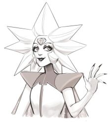  1girl adelheid_(moschiola) alternate_hairstyle black_eyeshadow black_lips commentary english_commentary eyelashes eyeshadow forehead_jewel gem makeup mascara shoulder_pads solo steven_universe upper_body white_diamond_(steven_universe) 