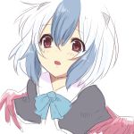  1girl blue_hair bust multicolored_hair r-ko_(rayla) red_eyes short_hair simple_background solo tokiko_(touhou) touhou two-tone_hair white_background white_hair wings 