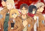  1girl 5boys armin_arlert bertholt_fubar black_hair blonde_hair brown_hair eren_jaeger get3 jean_kirchstein mikasa_ackerman multiple_boys reiner_braun scarf shingeki_no_kyojin short_hair 