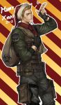  blue_eyes fingerless_gloves gloves hat heart highres merry_christmas military military_uniform narrator_(nobody) piers_nivans pointing pointing_up resident_evil resident_evil_6 sack santa_hat solo uniform 