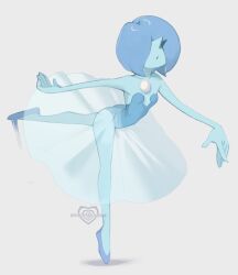  1girl arabesque_(pose) ass ballerina ballet ballet_dress blue_hair blue_pearl_(steven_universe) blue_skin colored_skin dancing en_pointe gem gem_(steven_universe) hair_over_eyes hair_over_face highres homeworld_gem_uniform pearl pointy_nose short_hair smol_succubus steven_universe tutu 