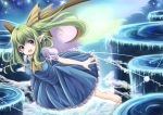  1girl blue_eyes daiyousei dress flying green_hair open_mouth runathito short_hair side_ponytail smile solo touhou wings 