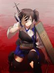  1girl black_legwear blood blood_on_face covering_one_eye gloves harano kaga_(kantai_collection) kantai_collection looking_at_viewer short_hair solo thighhighs torn_clothes 