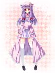  1girl crescent exe_(xe) hat long_hair patchouli_knowledge purple_hair solo thighhighs touhou white_legwear 
