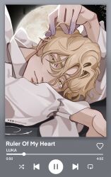  1boy absurdres alien_stage artist_name cactusute commentary english_commentary english_text highres instagram_logo luka_(alien_stage) male_focus media_player_interface pause_button progress_bar repeat_button shuffle_button solo song_name spotify tumblr_logo twitter_logo 