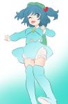  1girl ;p backpack bag bloomers blue_eyes blue_hair boots ica kawashiro_nitori key looking_at_viewer rough skirt solo thigh_boots thighhighs tongue touhou underwear wink 