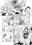  2girls comic darkness fighting hakurei_reimu highres long_hair mishima_hiroji monochrome multiple_girls rumia short_hair touhou translation_request yukkuri_shiteitte_ne 