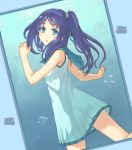  1girl aqua_eyes blue_hair hiradaira_chisaki long_hair nagi_no_asukara peroncho photo_(object) sailor_dress school_uniform side_ponytail 