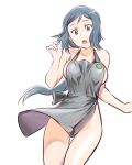  1girl apron blue_eyes blue_hair breasts gundam gundam_build_fighters iori_rinko long_hair naked_apron open_mouth ponytail solo ueyama_michirou 