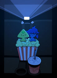  ._. 2girls :| alien chair closed_mouth colored_skin cup discount-supervillain disposable_cup drinking_straw food forehead_jewel gem gem_(steven_universe) mini_person minigirl movie_theater multiple_girls popcorn sitting smolapis smolidot steven_universe triangle-shaped_hair 