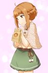  1girl bag braid brown_eyes brown_hair capelet character_request copyright_request french_braid nagian short_hair skirt solo 