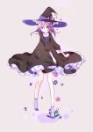 1girl bara_no_maria black_dress dress flower hat korona_(bara_no_maria) long_hair meroru purple_hair solo violet_eyes witch_hat 