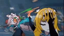 animated_gif force_feeding ju_fufu long_hair multiple_girls zenless_zone_zero zhao_(zenless_zone_zero)