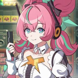 1girl animated_gif aria_(zenless_zone_zero) chewing eating long_hair looking_at_viewer pink_hair zenless_zone_zero