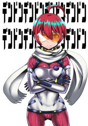  ahoge amate_yuzuriha bodysuit gainax gainax_pose green_eyes gunbuster_pose gundam_gquuuuuux khara machu orange_glasses red_hair scarf sunrise top_wo_nerae_2! 