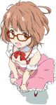  1girl blush bob_cut brown_eyes brown_hair glasses kuriyama_mirai kyoukai_no_kanata open_mouth red-framed_glasses short_hair skirt solo umanosuke 