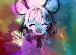  absurdres animal_ear_fluff animal_ears closed_eyes flandzen happy highres mouse_ears nazrin open_mouth sharp_teeth teeth touhou 