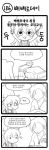  4koma animal_ears apron bed chef_hat comic green_dew greyscale hat highres jewelry korean league_of_legends long_hair lulu_(league_of_legends) monochrome necklace pointing translation_request varus yordle 