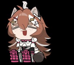  1girl =_= ahoge animal_ear_fluff animal_ears animated animated_gif arknights black_gloves brown_hair buffetcan chibi chibi_only chinese_commentary closed_eyes commentary_request freckles full_body gloves hair_between_eyes hair_ornament hairclip long_hair lying on_back open_mouth raccoon_ears raccoon_girl shoe_soles simple_background smile solo timeslot_(arknights) transparent_background unconscious x_hair_ornament 