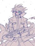  1boy 1girl back-to-back blazblue heterochromia kuro_yuzu nu-13 ragna_the_bloodedge 